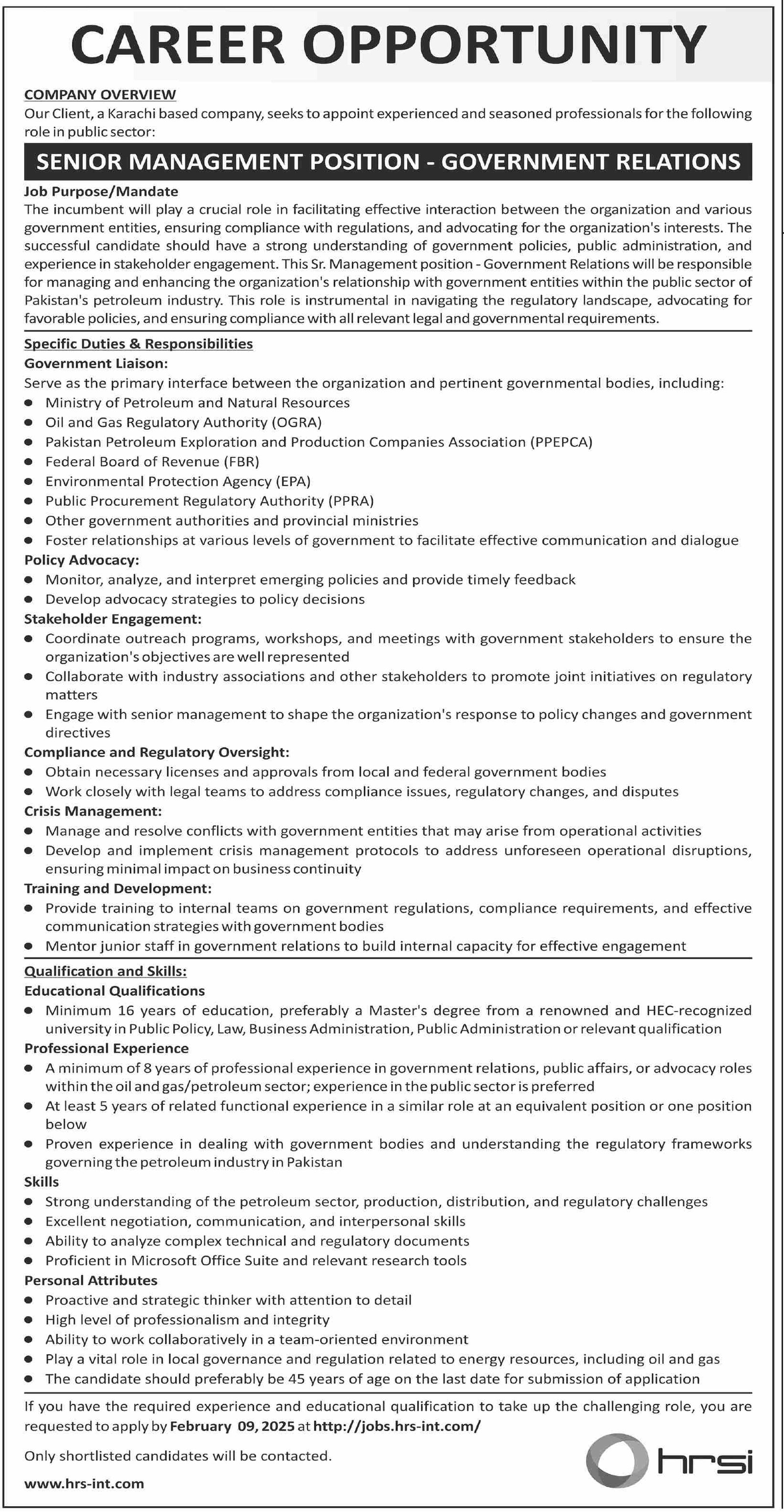 Human Resource Solution International HRSI Jobs 2025 – HRSG People and Business karachi Jobs 2025 — original advertisement