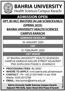 Admission Open in Bahria University Karachi Campus 2025 Admissions 2025 — original advertisement