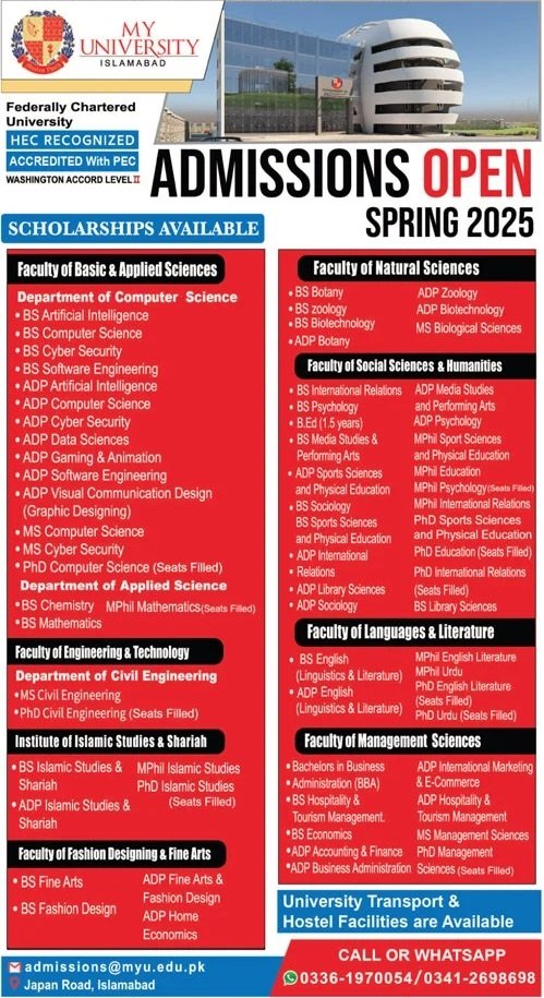 Admission Open in My University Islamabad 2025 Admissions 2025 — original advertisement