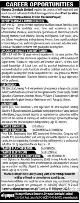 Olympia Chemicals Limited Jobs 2025 Jobs 2025 — original advertisement