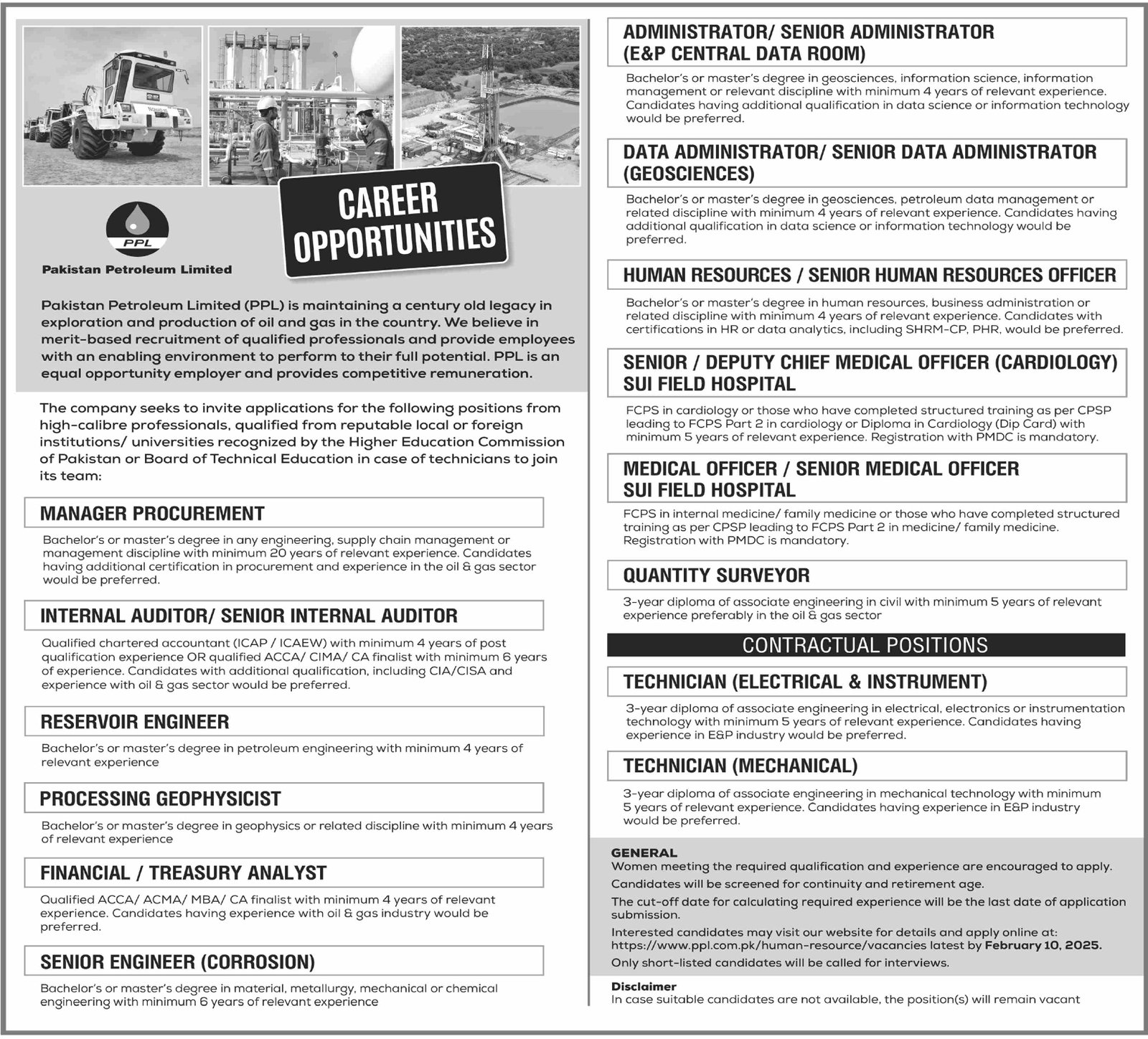 Pakistan Petroleum Limited PPL Karachi Jobs 2025 – Pakistan Petroleum Limited (PPL) Jobs 2025 — original advertisement