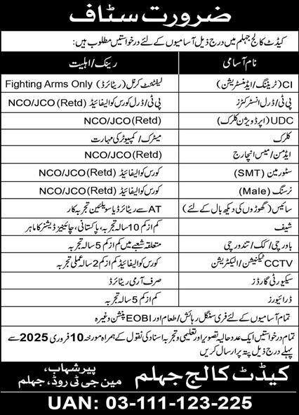 Cadet College Jhelum Punjab Jobs 2025 Jobs 2025 — original advertisement