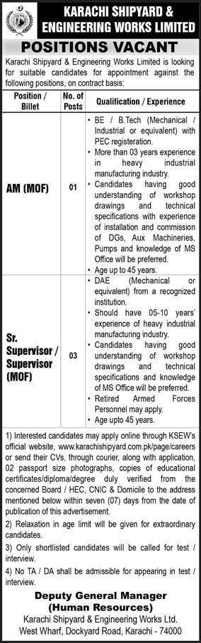 Karachi Shipyard And Engineering Works Limited Karachi Jobs – Karachi Shipyard & Engineering Works Limited Jobs 2025 — original advertisement