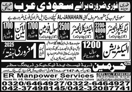 Civil Forman And Line Man Jobs in Saudia Arabia 2025 – Harmain Trade Test & Technical Training Center Jobs 2025 — original advertisement