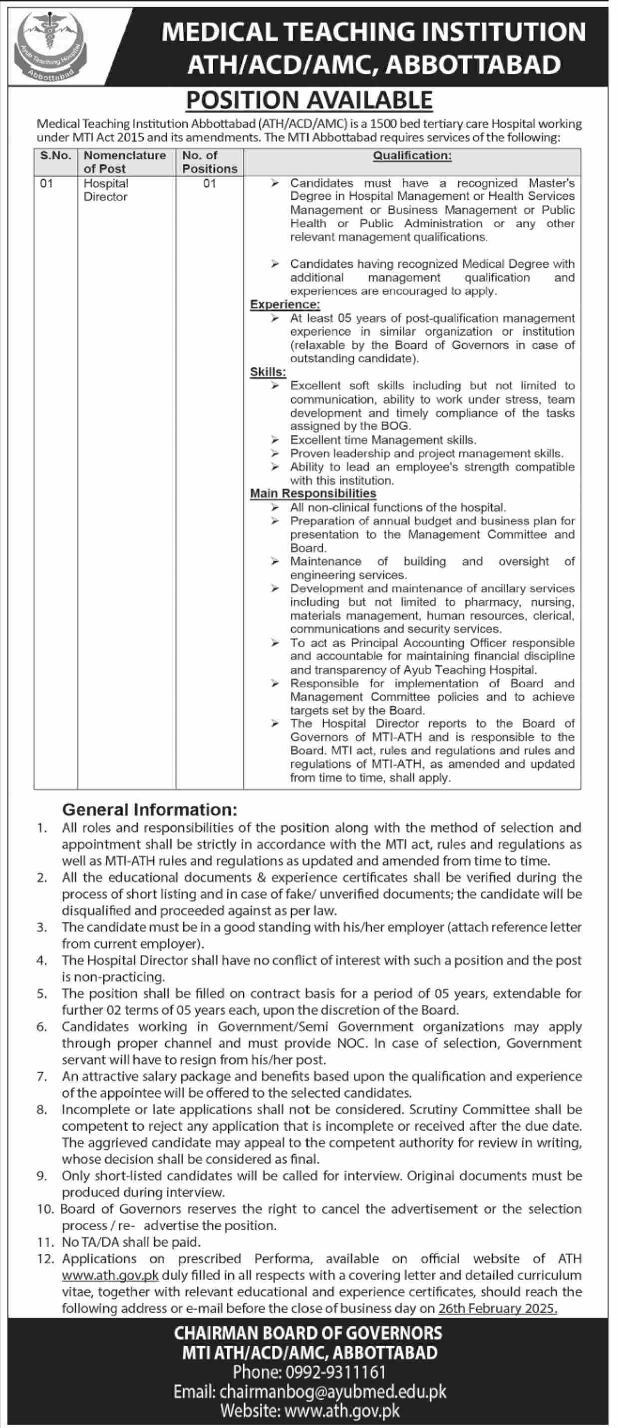 Medical Teaching Institution Abbottabad Jobs 2025 – Medical Teaching Institute MTI Khyber Teaching Hospital Peshawar Kpk Jobs 2025 — original advertisement