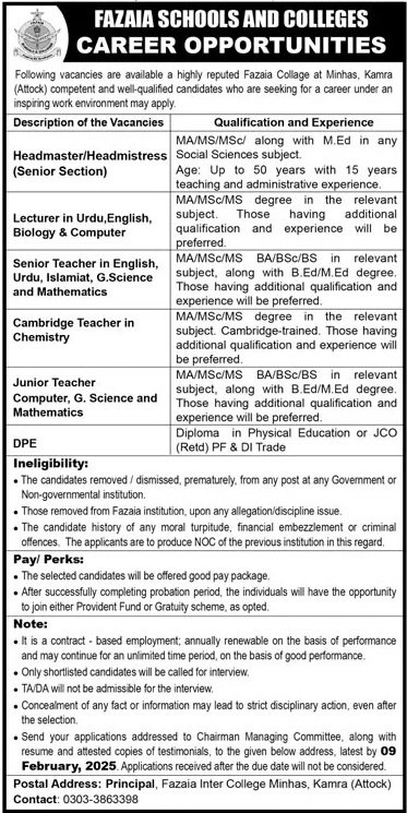 Fazaia Schools And Colleges Punjab Jobs 2025 – Fazaia Schools & Colleges Jobs 2025 — original advertisement