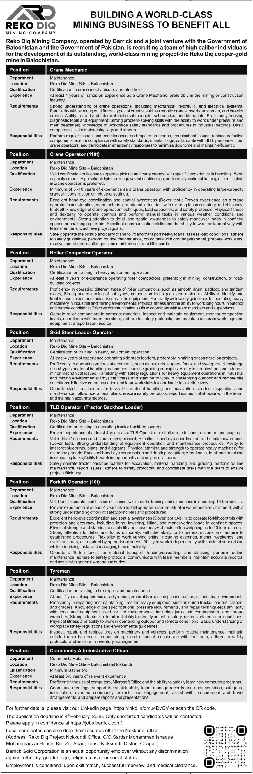 Reko Diq Mining Company RDMC Balochistan Jobs 2025 – Barrick Pakistan Jobs 2025 — original advertisement