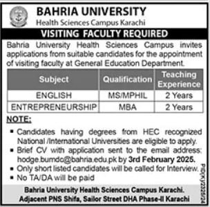 Bahria University Health Sciences Campus Karachi Jobs 2025 Jobs 2025 — original advertisement