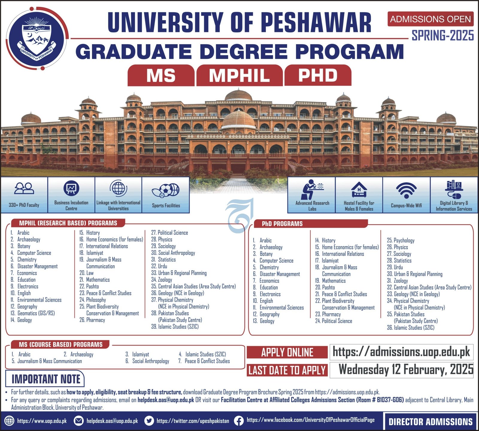 Admission Open in University of Peshawar 2025 Admissions 2025 — original advertisement