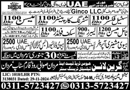 Scaffolder & Heavy Machinery Operator Jobs 2025 In UAE – Green Line Human Resource Manpower Jobs 2025 — original advertisement
