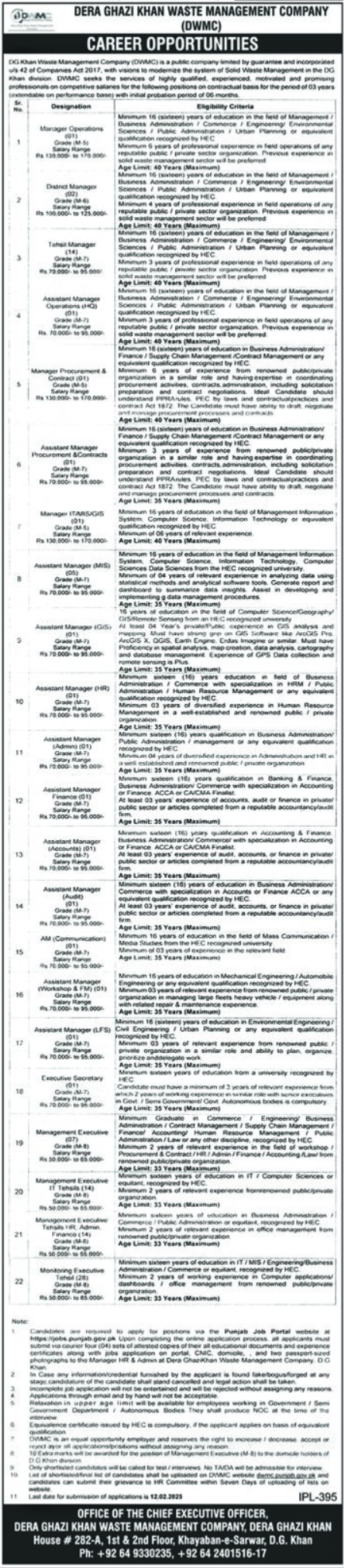DWMC Dera Ghazi Khan Waste Management Company Jobs 2025 – Private Company Jobs 2025 — original advertisement
