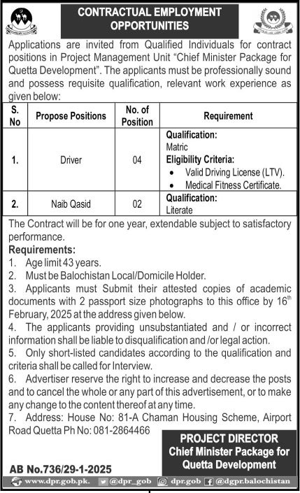 Chief Minister Package For Quetta Development PND Jobs 2025 Jobs 2025 — original advertisement