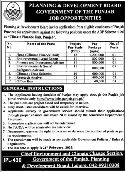 Planning & Development Board Lahore Punjab Jobs 2025 – Planning & Development Board Punjab Jobs 2025 — original advertisement