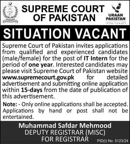 Supereme Court of Pakistan Islmabad Jobs 2025 – Supreme Court of Pakistan Jobs 2025 — original advertisement