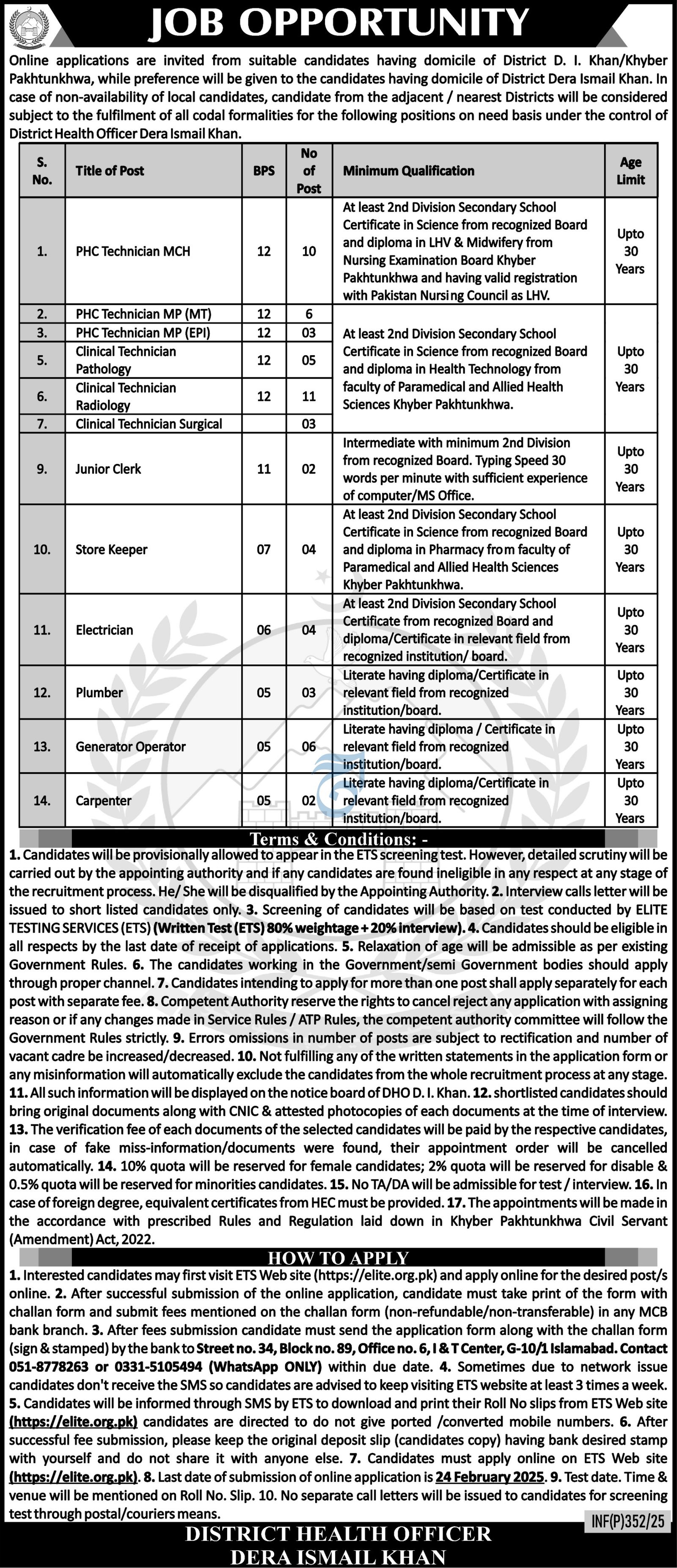District Health Officer Dera Ismail Khan Jobs 2025 – Health Department KPK Jobs 2025 — original advertisement