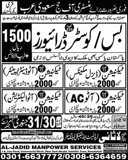 Auto AC Technician & Auto Denter Jobs 2025 In Saudi Arabia – Lasani Trade Test & Technical Training Center Jobs 2025 — original advertisement