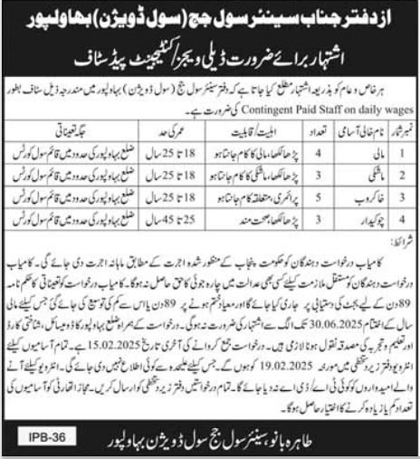 Civil Court Bahawalpur Punjab Jobs 2025 – Senior Civil Judge Multan Jobs 2025 — original advertisement