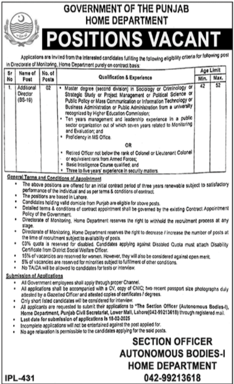 Autonomous Bodies Home Department Punjab Jobs 2025 Jobs 2025 — original advertisement