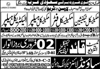 Electrical Helper & Mechanical Technician Jobs 2025 – Sound Lines Recruiting Promotion Jobs 2025 — original advertisement