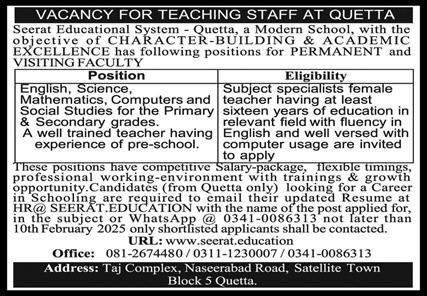 Seerat Education System Quetta Jobs 2025 – Seerat Educational System SES Quetta Jobs 2025 — original advertisement