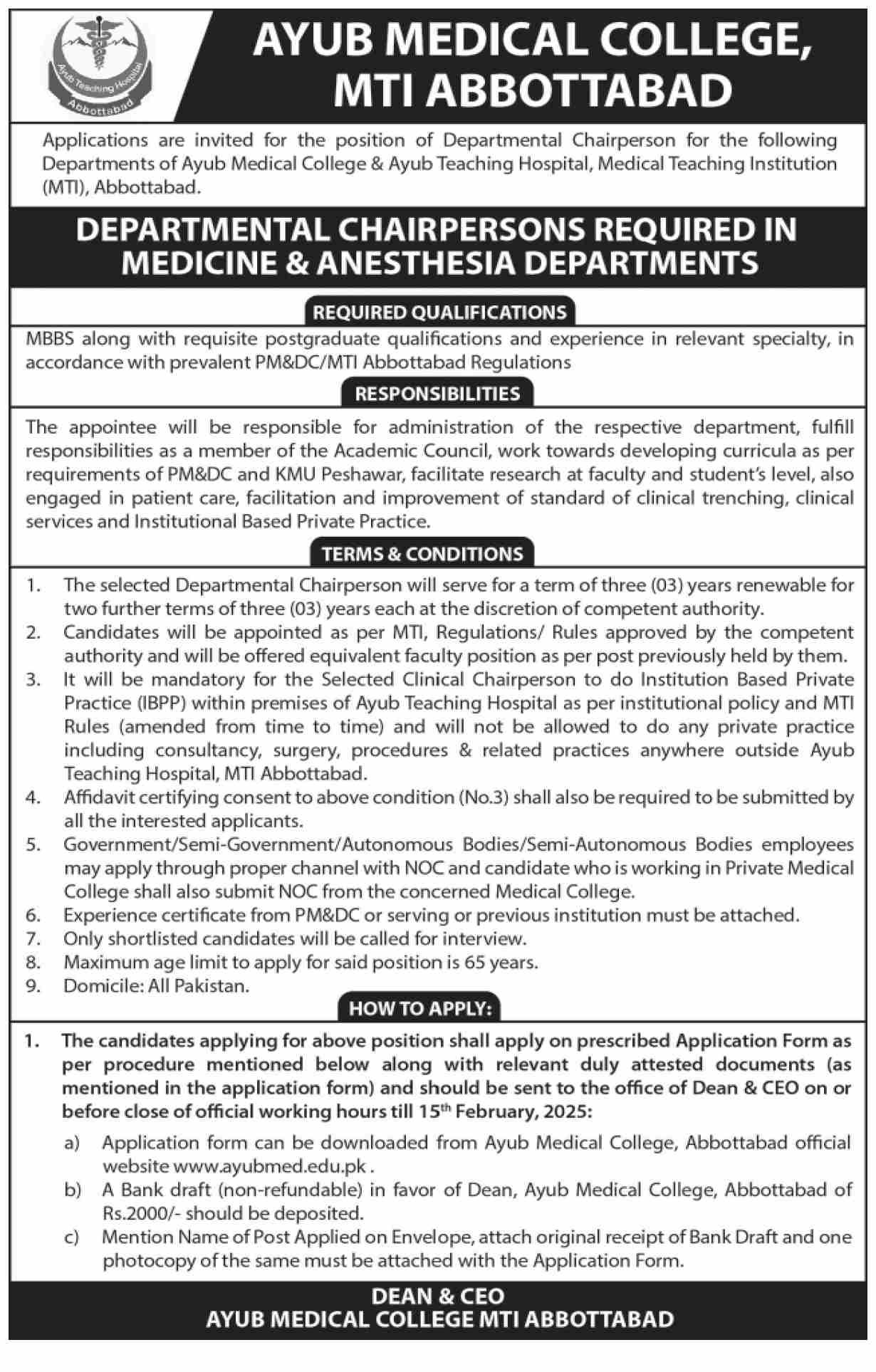 Ayub Medical College Abbottabad Jobs 2025 – Ayub Medical and Teaching Institution Abbottabad Jobs 2025 — original advertisement