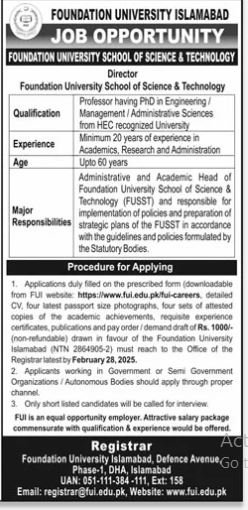 Foundation University Islamabad Islamabad Jobs 2025 Jobs 2025 — original advertisement