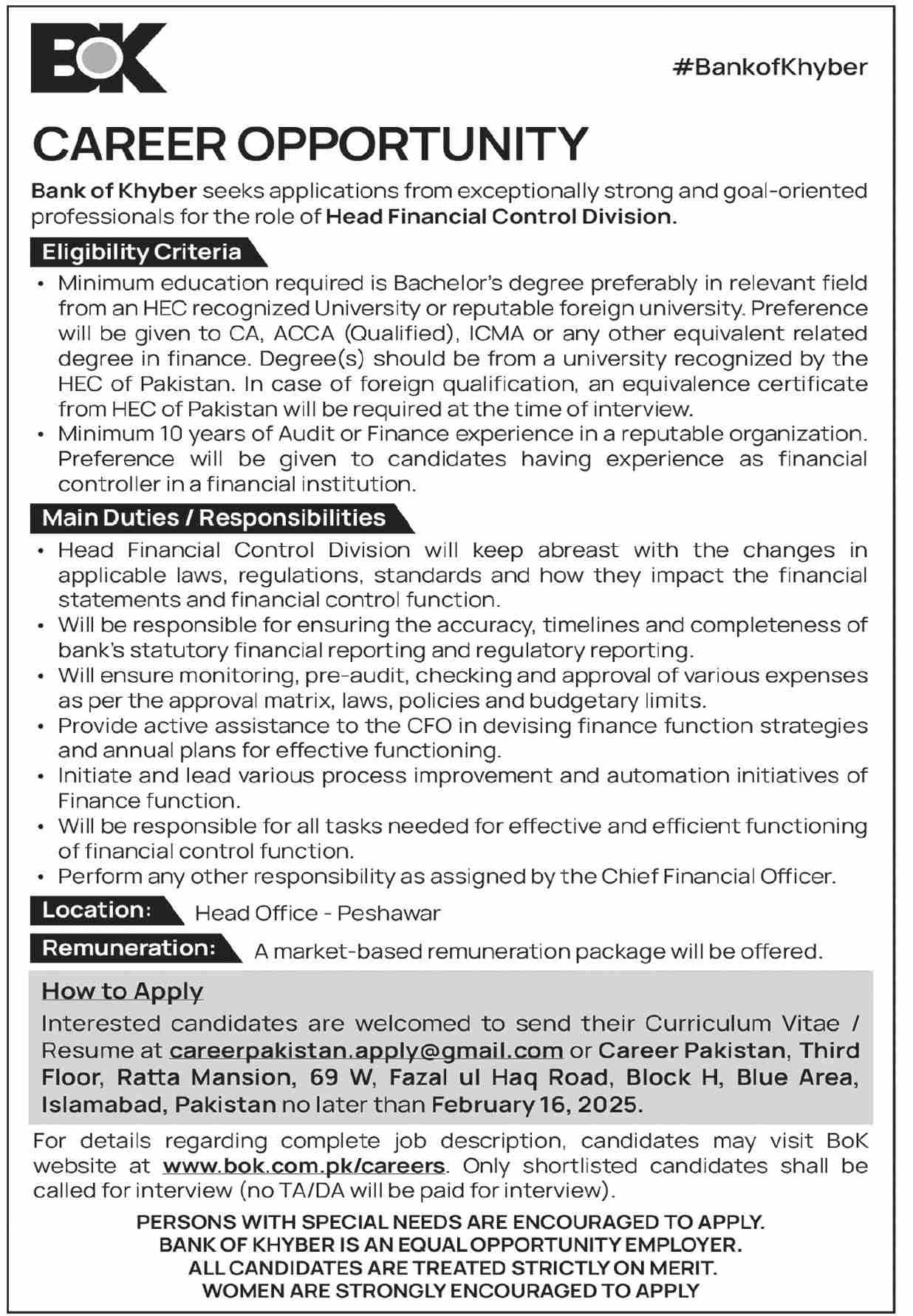 Bank of Khyber Jobs 2025 Jobs 2025 — original advertisement