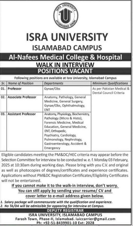 Isra University Islamabad Campus Jobs 2025 – Isra University Karachi Jobs 2025 — original advertisement