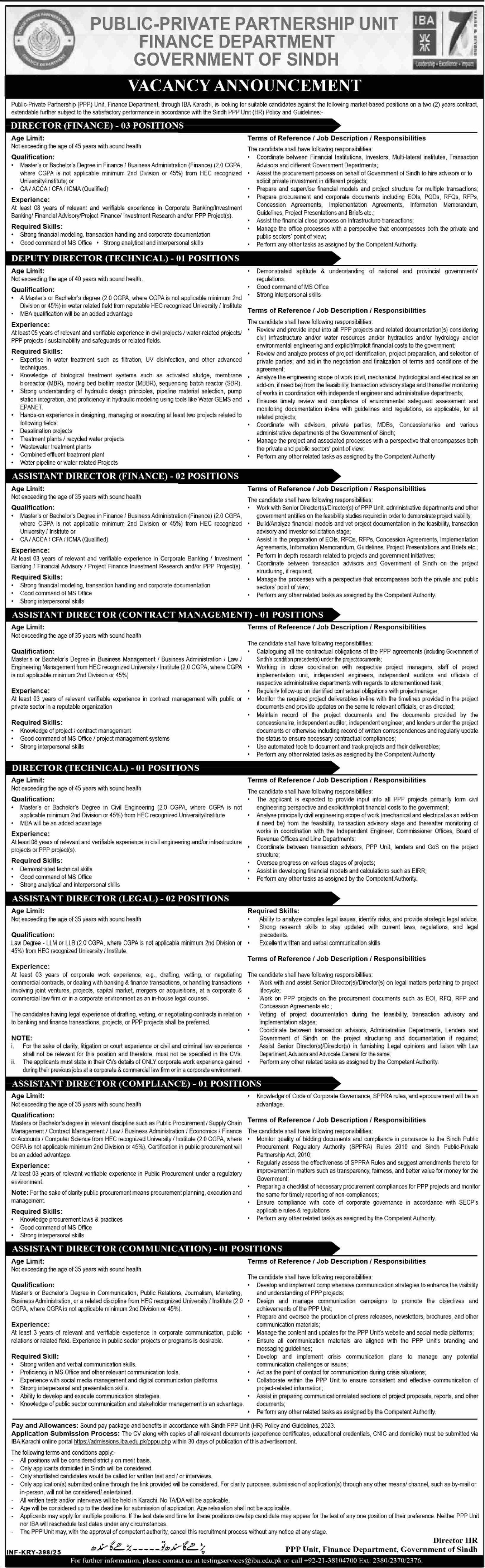 Finance Department Karachi Jobs 2025 – Punjab Public Private Partnership Authority (PPPA) Jobs 2025 — original advertisement