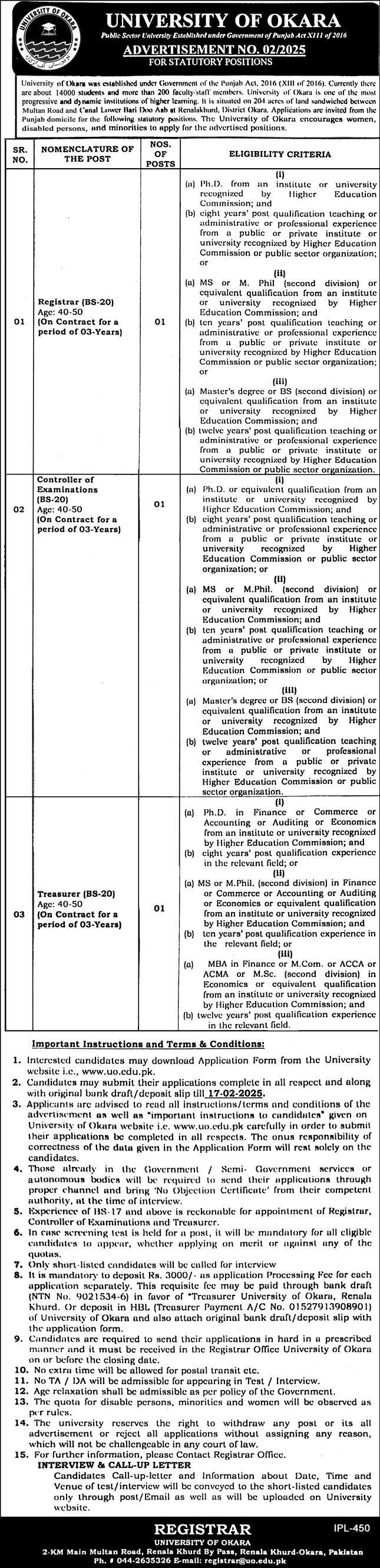 University of Okara Punjab Jobs 2025 Jobs 2025 — original advertisement