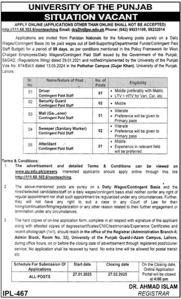 University of Punjab Lahore Jobs 2025 Jobs 2025 — original advertisement