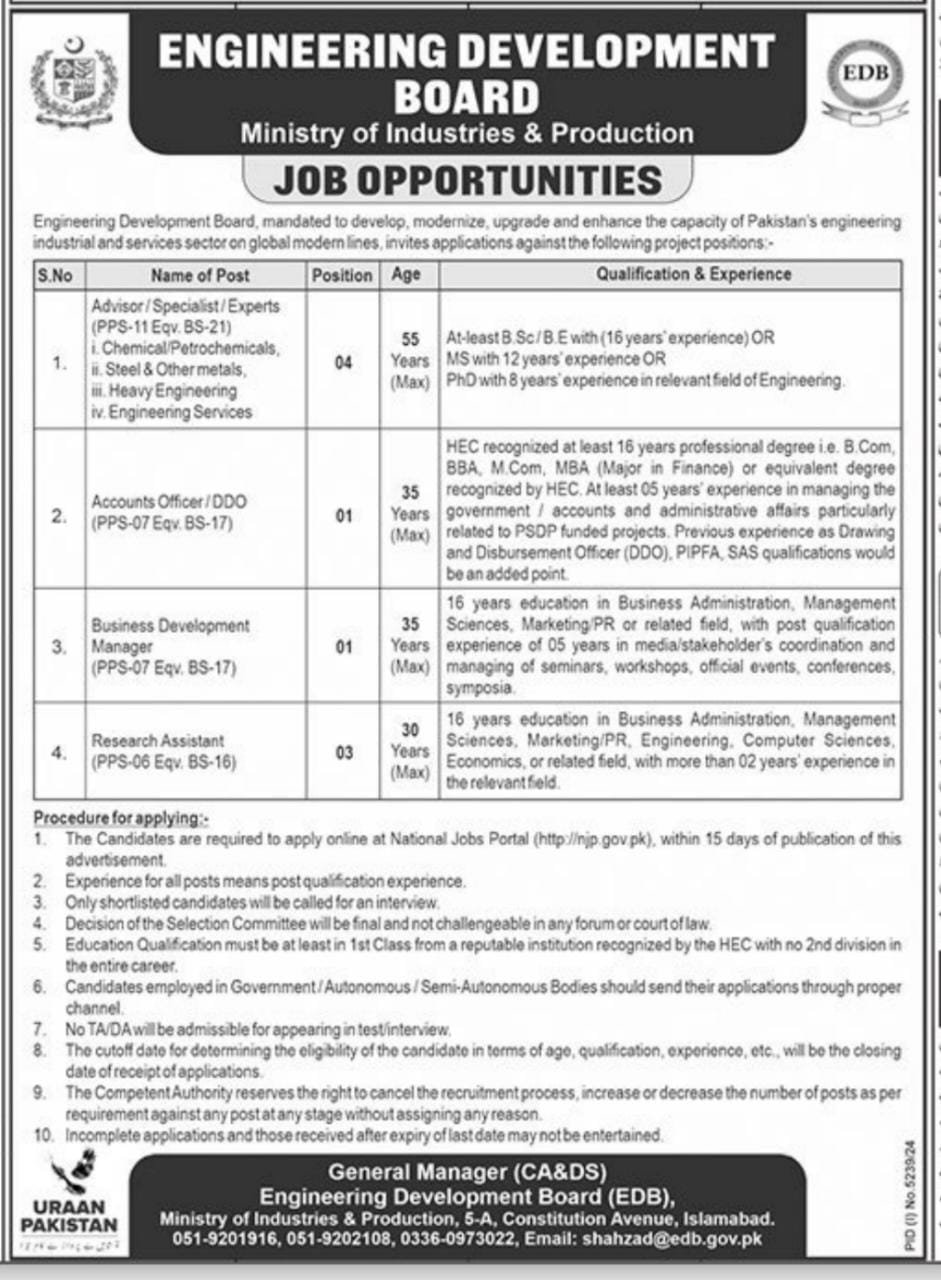 Ministry of Industries And Production Islamabad Jobs 2025 Jobs 2025 — original advertisement