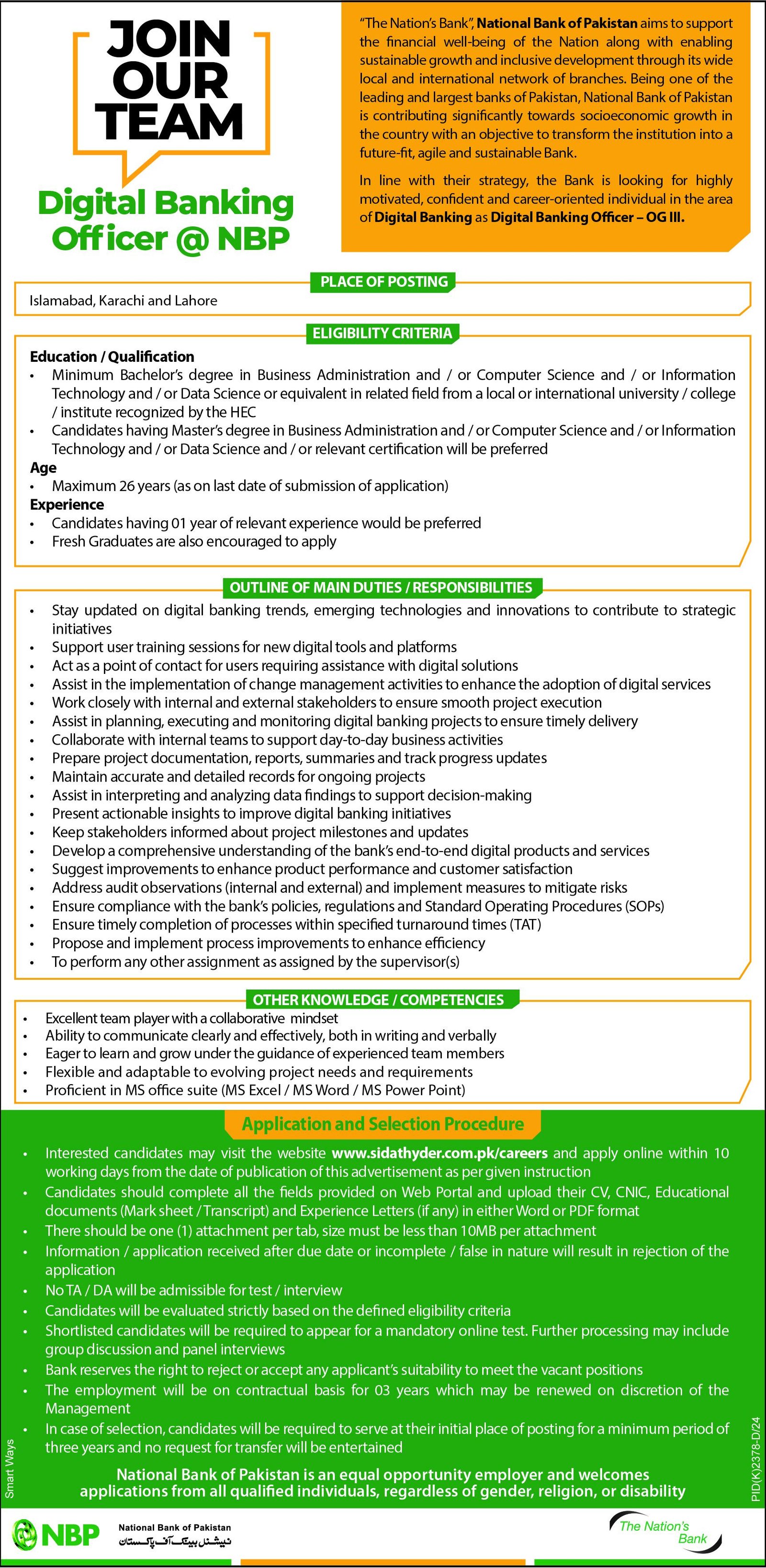 National Bank Of Pakistan Digital Banking Officer Jobs 2025 Jobs 2025 — original advertisement