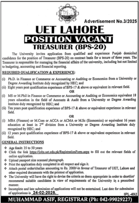 UET University Lahore Punjab Jobs 2025 – University of Engineering  & Technology Lahore Jobs 2025 — original advertisement