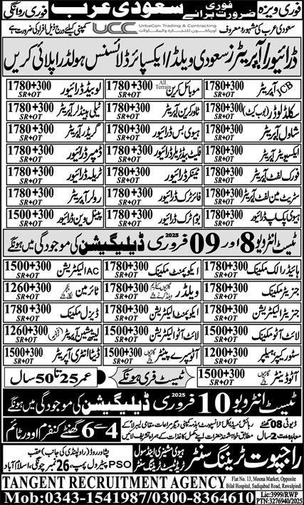 JCB Operator And Data Entry Operator Jobs In Saudi Arabia – Tangent Recruiting Agency Jobs 2025 — original advertisement