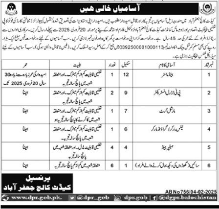 Cadet College Jaffarabad CCJ Jobs 2025 Jobs 2025 — original advertisement
