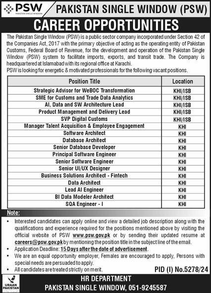Pakistan Single Window PSW Karachi Jobs 2025 Jobs 2025 — original advertisement