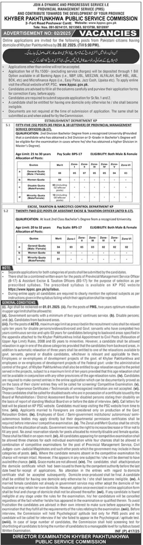 Khyber Pakhtunkhwa Public Service Commission Job 02/2025 Jobs 2025 — original advertisement
