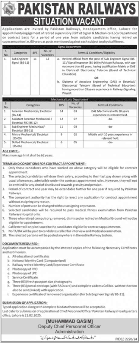 Pakistan Railways Lahore Jobs 2025 – Ministry of Railways Islamabad Jobs 2025 — original advertisement