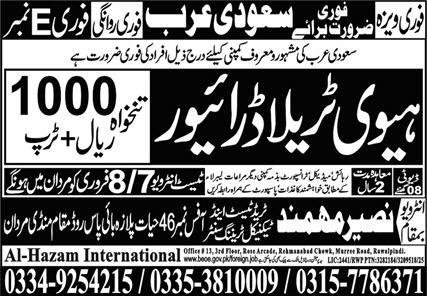 Heavy Traila Driver & HTV Driver Jobs 2025 In Saudi Arabia – Al Nasar Enterprises Jobs 2025 — original advertisement
