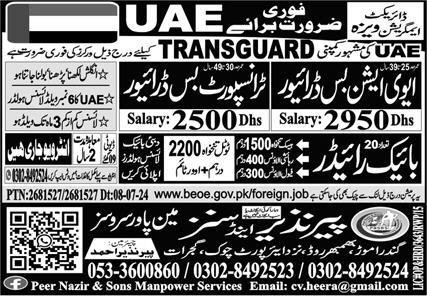 Aviation Bus Driver & Transport Bus Driver Jobs 2025 – Peer Nazir and Sons Manpower Services Jobs 2025 — original advertisement