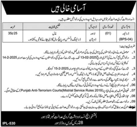 Anti Terrorism Court Lahore Jobs 2025 Jobs 2025 — original advertisement