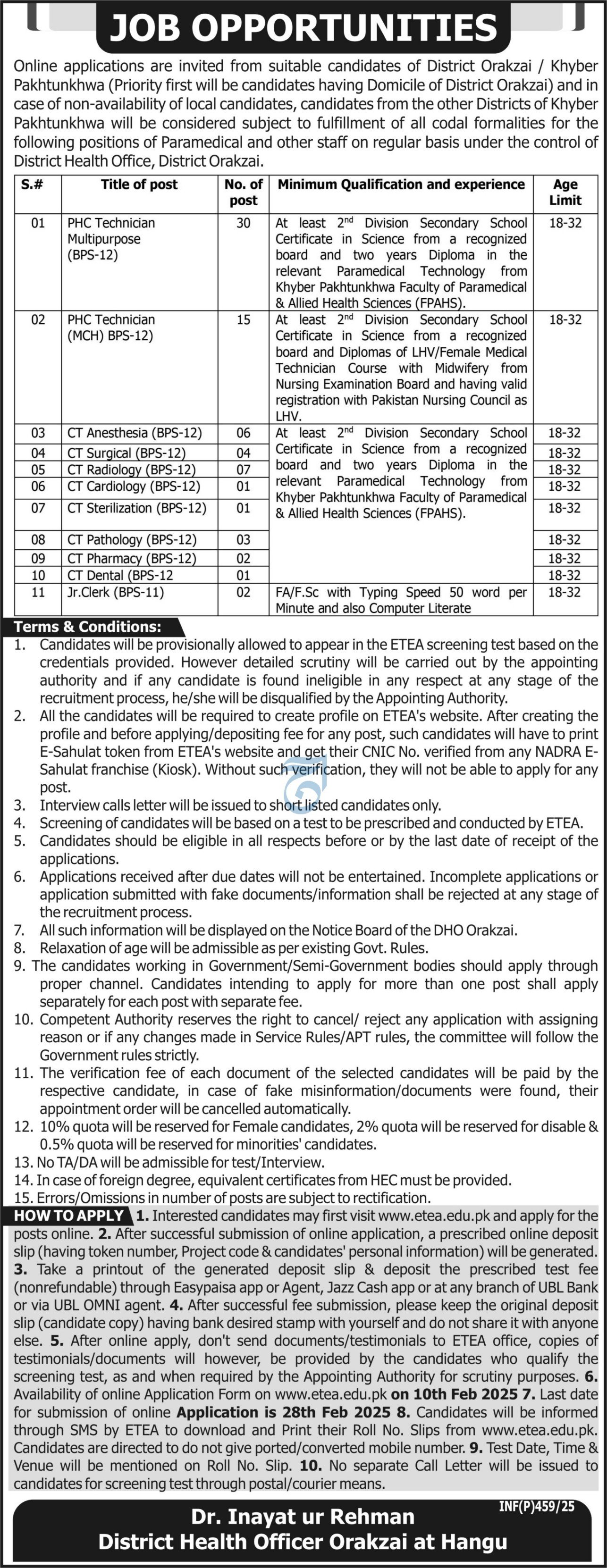 District Health office District Orakzai Jobs 2025 – Health Department KPK Jobs 2025 — original advertisement