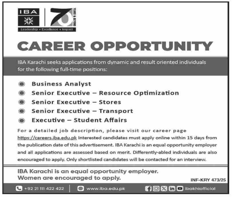 Institute of Business Administration IBA Karachi Jobs 2025 Jobs 2025 — original advertisement