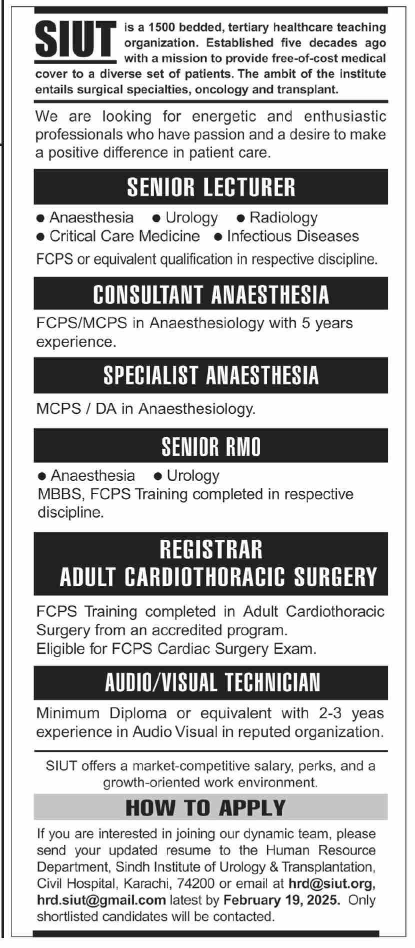 Sindh Institute Of Urology And Transplantation Jobs 2025 – Sindh Institute of Urology and Transplantation SIUT Karachi Jobs 2025 — original advertisement