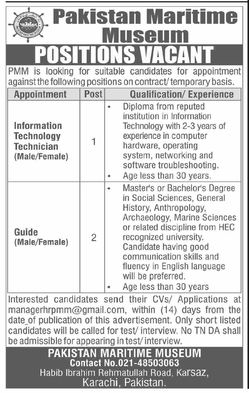 Pakistan Maritime Museum Karachi Jobs 2025 Jobs 2025 — original advertisement