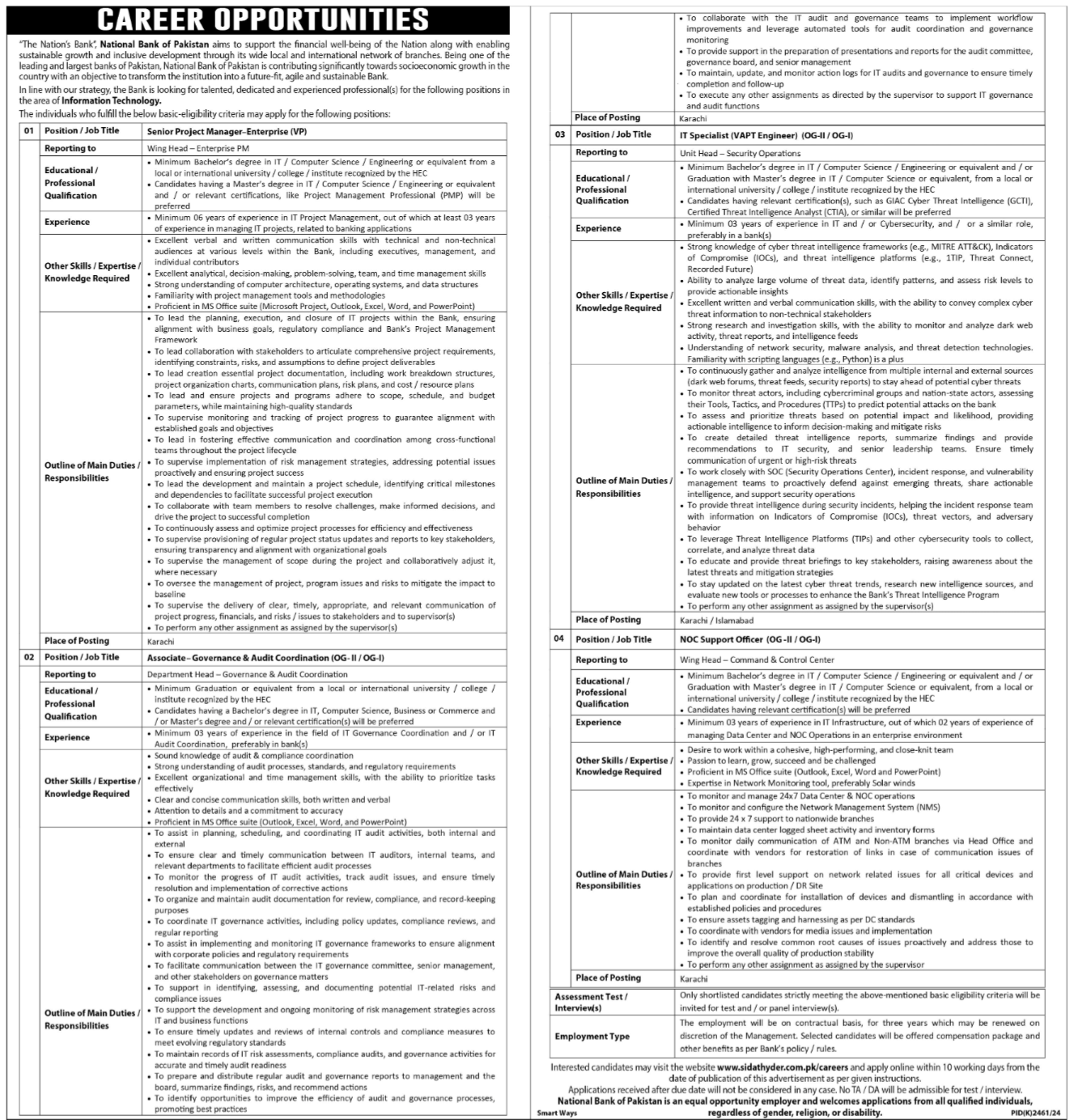 National Bank Of Pakistan NBP Karachi Jobs 2025 Jobs 2025 — original advertisement