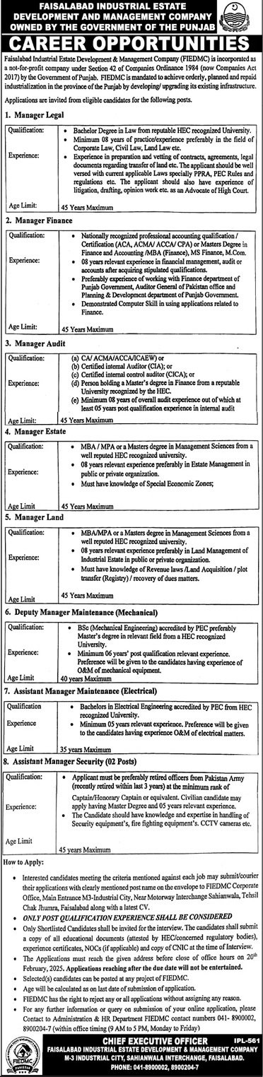 Faisalabad Industrial Estate Development Company Jobs 2025 – Private Company Jobs 2025 — original advertisement