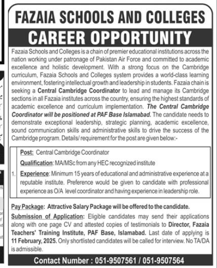 Fazaia School and Colleges jOBS 2025 – Fazaia Schools & Colleges Jobs 2025 — original advertisement