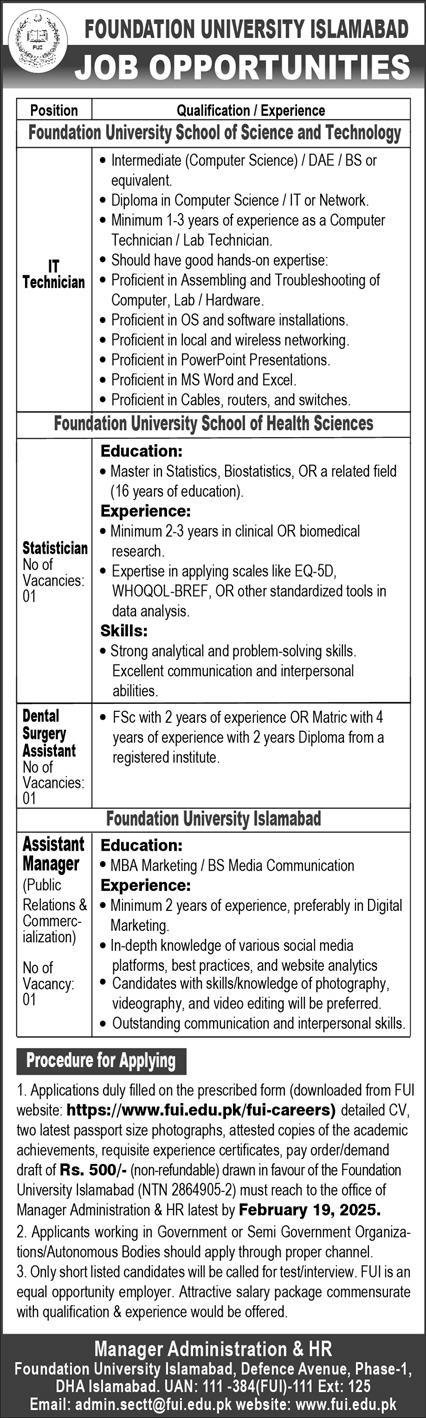 Foundation University Islamabad Jobs 2025 Jobs 2025 — original advertisement